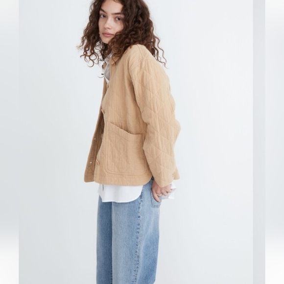 MADEWELL Desert Dune Tan Quilted Lightspun Cotton Cropped Jacket - Picture 2 of 16